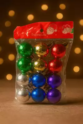 Ёлочные шары пластик 12 шт, мультиколор